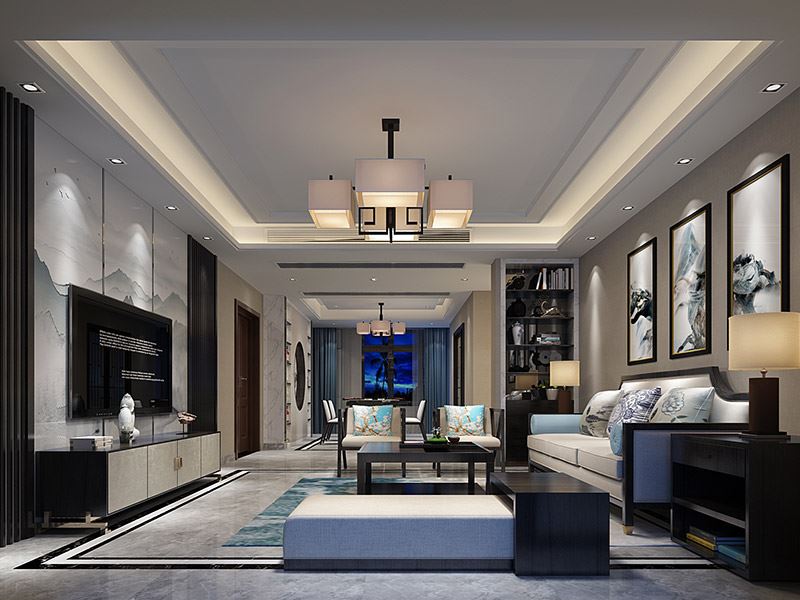 泰州市靖江恒大御景半島別墅新中式風(fēng)格三居室裝修案例