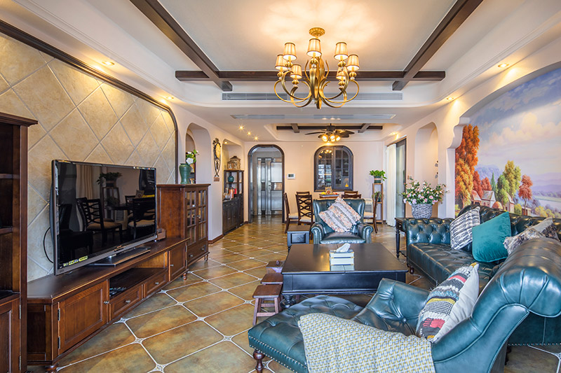 保利壹號(hào)公館美式室內(nèi)設(shè)計(jì)三居125平米風(fēng)格裝修案例-客廳全景 保利壹號(hào)公館美式室內(nèi)設(shè)計(jì)三居125平米風(fēng)格裝修案例-客廳全景