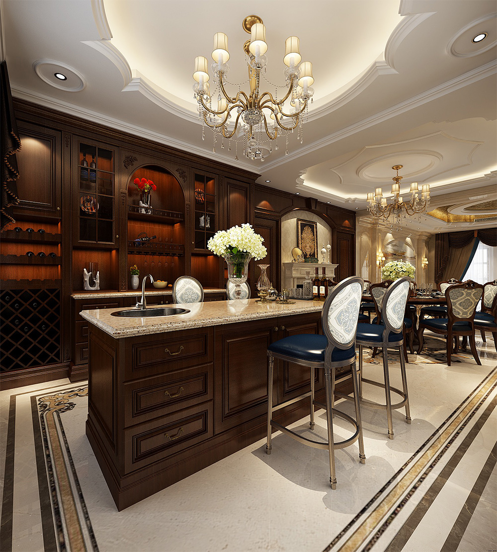 裝修案例經(jīng)典美式風(fēng)格別墅裝修效果圖-餐廳吧臺 裝修案例經(jīng)典美式風(fēng)格別墅裝修效果圖-餐廳吧臺