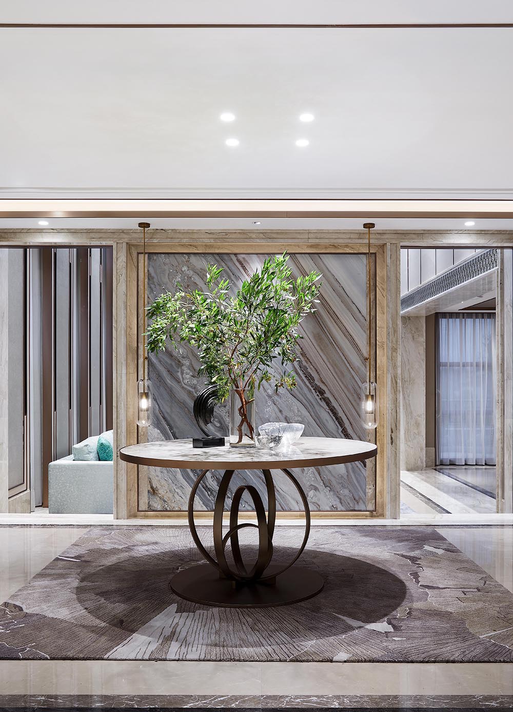 新中式風(fēng)格家裝設(shè)計(jì)別墅裝修效果圖-別墅走廊裝飾擺設(shè)