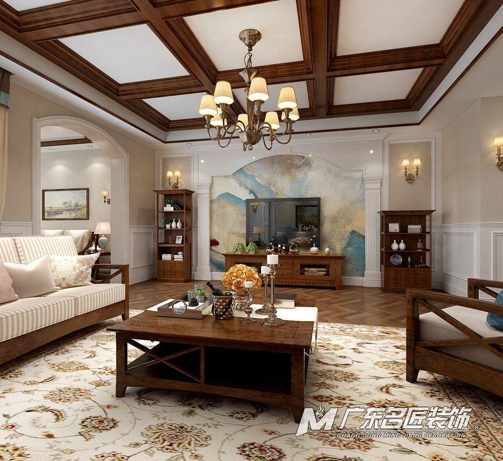 九號別墅410平米美式鄉(xiāng)村風格裝修案例-客廳背景墻 九號別墅410平米美式鄉(xiāng)村風格裝修案例-客廳背景墻