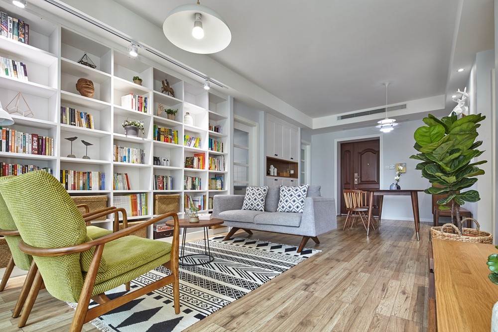 北歐原木風(fēng)格家裝設(shè)計室內(nèi)裝修效果圖-客廳開放式書柜 北歐原木風(fēng)格家裝設(shè)計室內(nèi)裝修效果圖-客廳開放式書柜