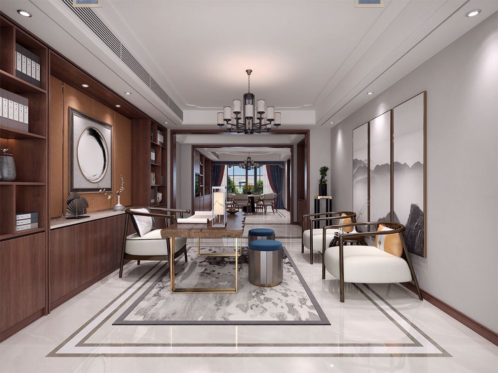 連云港市湖景花園新中式風(fēng)格別墅裝修案例