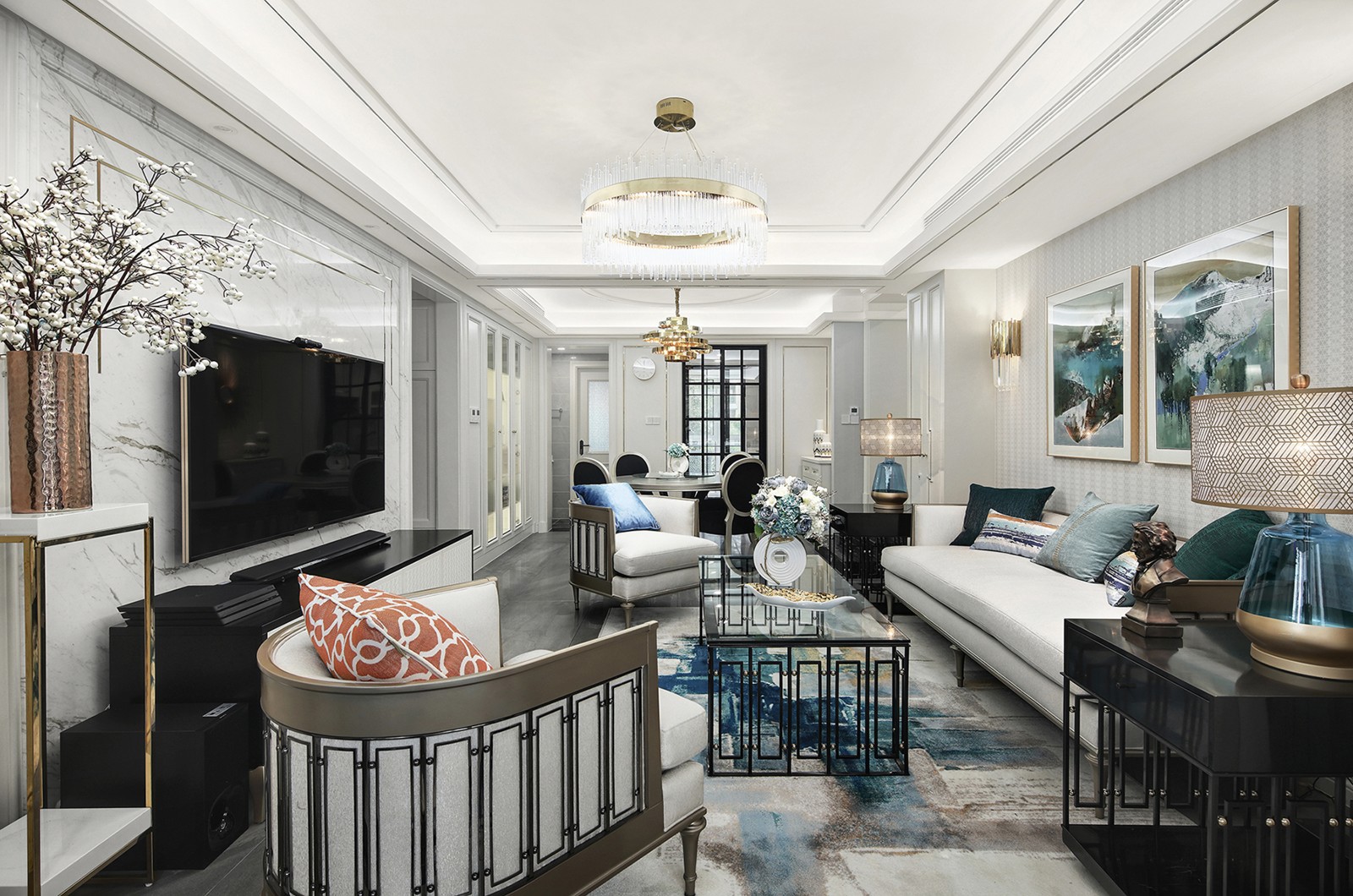 裝修案例美式輕奢風格室內(nèi)裝修效果圖-客廳 裝修案例美式輕奢風格室內(nèi)裝修效果圖-客廳