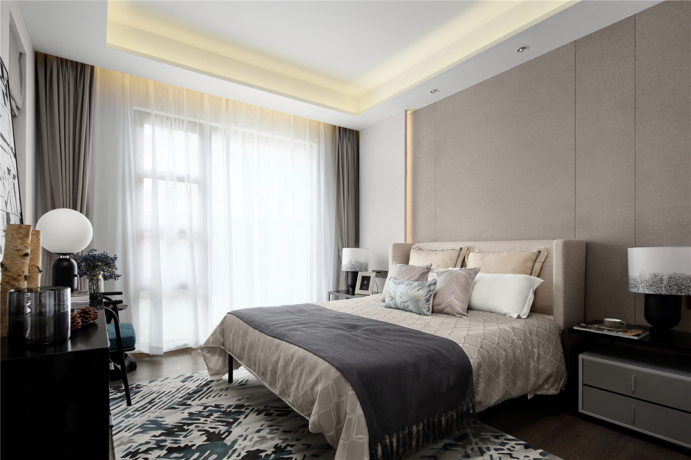 新中式風(fēng)格別墅家裝案例效果圖-次臥 新中式風(fēng)格別墅家裝案例效果圖-次臥