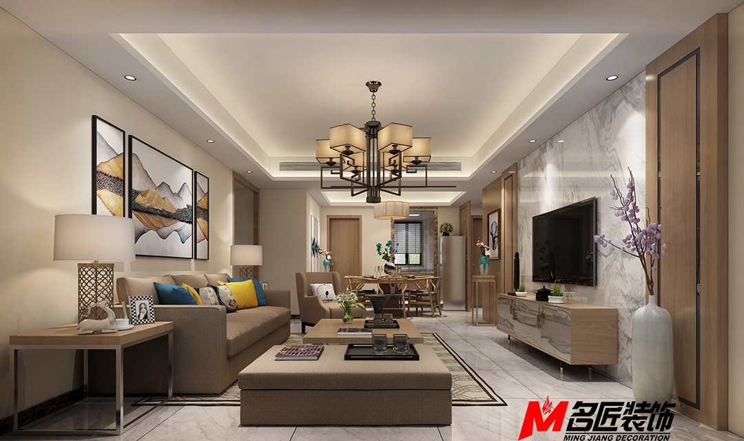 佛山市保利閱江臺新中式風(fēng)格三居室裝修案例