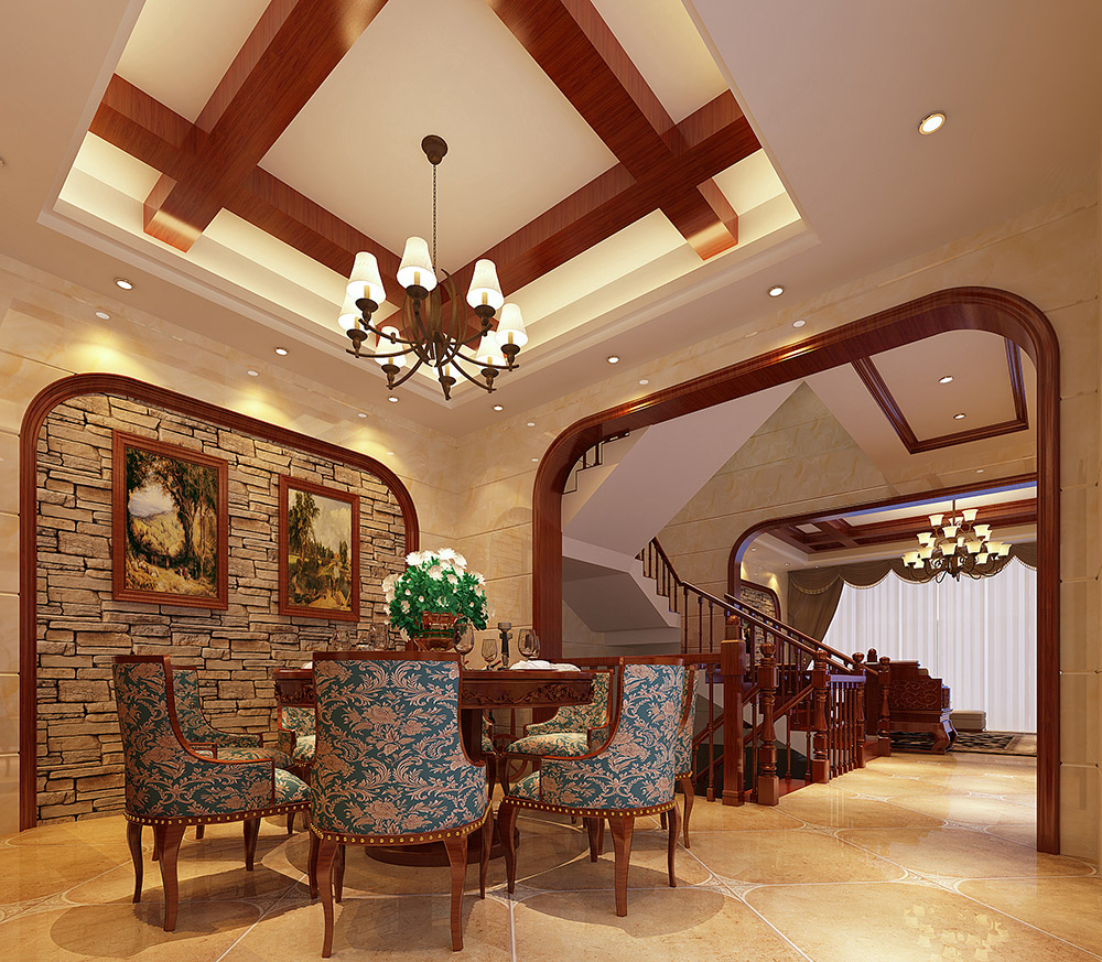 華達新城四居204平米美式風格裝修案例-餐廳樓梯 華達新城四居204平米美式風格裝修案例-餐廳樓梯