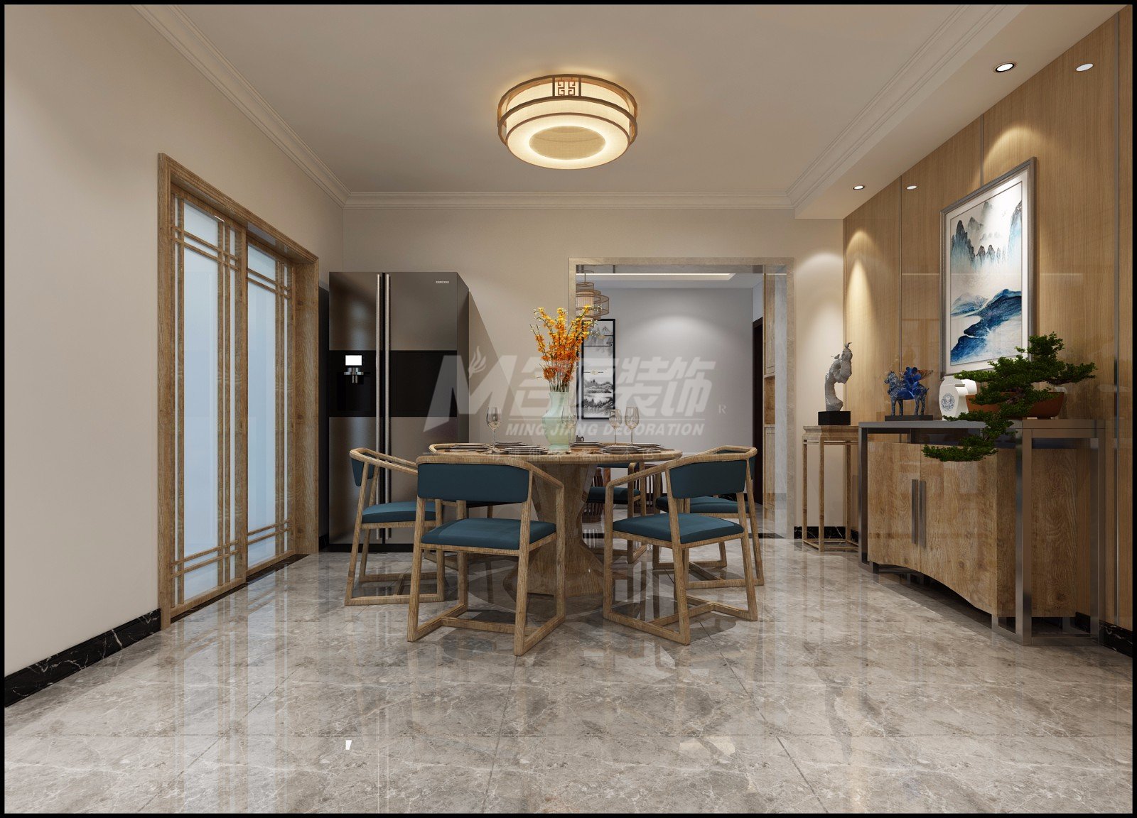 嘉興市高橋陽光城新中式風(fēng)格三居室裝修案例