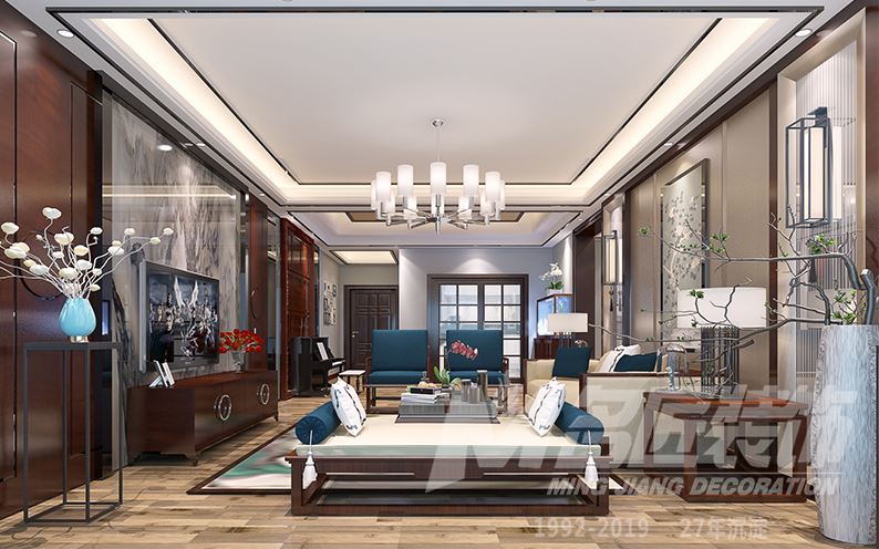 佛山市峰睿公館新中式風(fēng)格三居室裝修案例