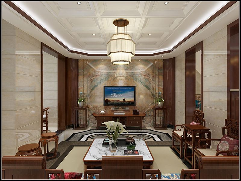 湖州市愛(ài)家·錦繡瀾岸花園新中式風(fēng)格別墅裝修案例