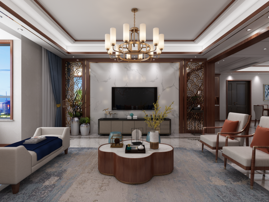 裝修案例新中式風(fēng)格別墅裝修效果圖-電視背景墻 裝修案例新中式風(fēng)格別墅裝修效果圖-電視背景墻