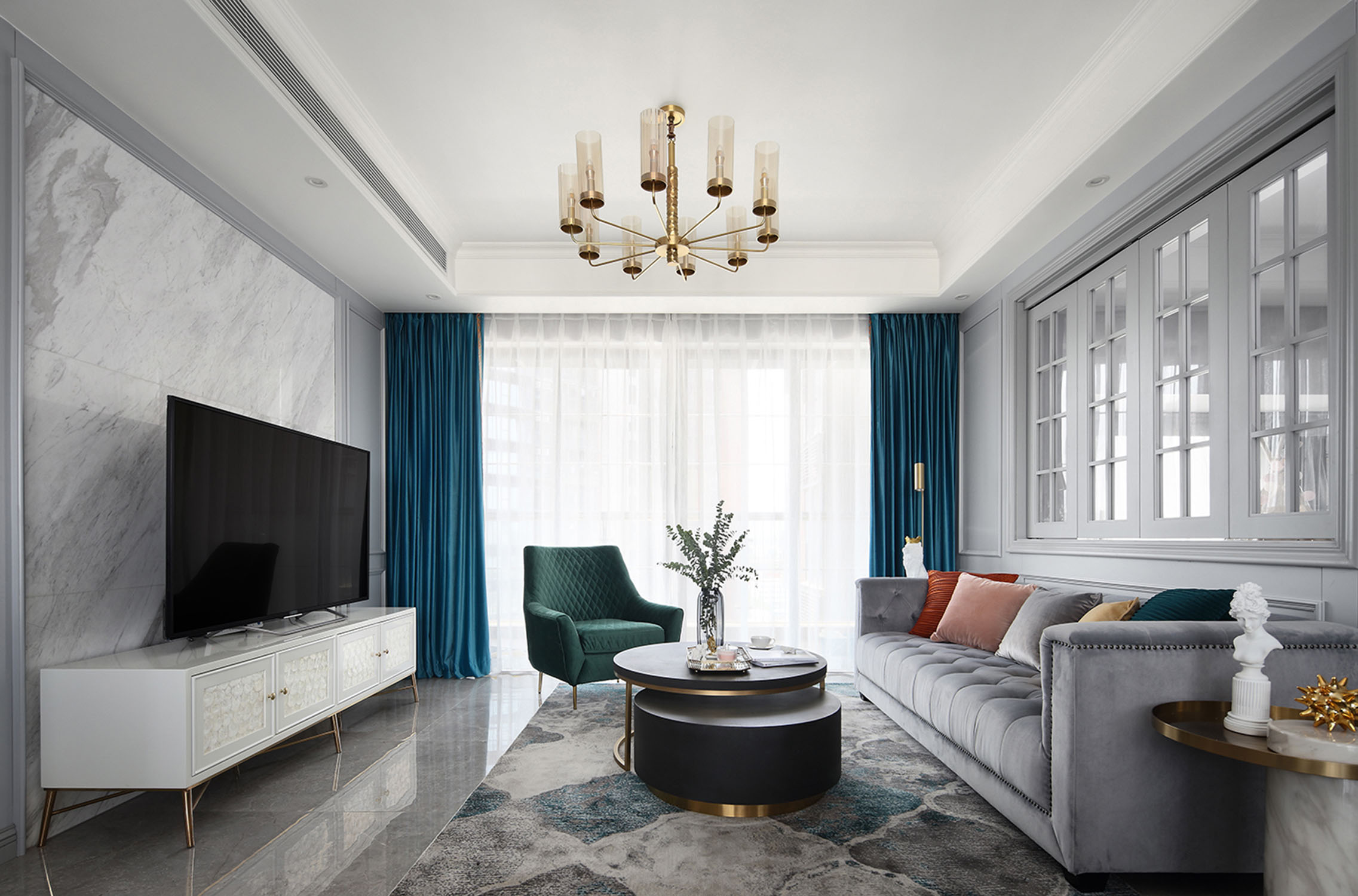 美式簡約風(fēng)格室內(nèi)家裝案例效果圖-客廳電視背景墻 美式簡約風(fēng)格室內(nèi)家裝案例效果圖-客廳電視背景墻