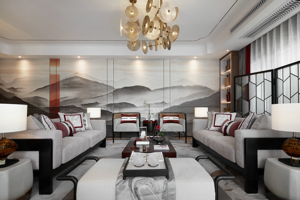 新中式風格室內家裝案例效果圖-客廳 新中式風格室內家裝案例效果圖-客廳