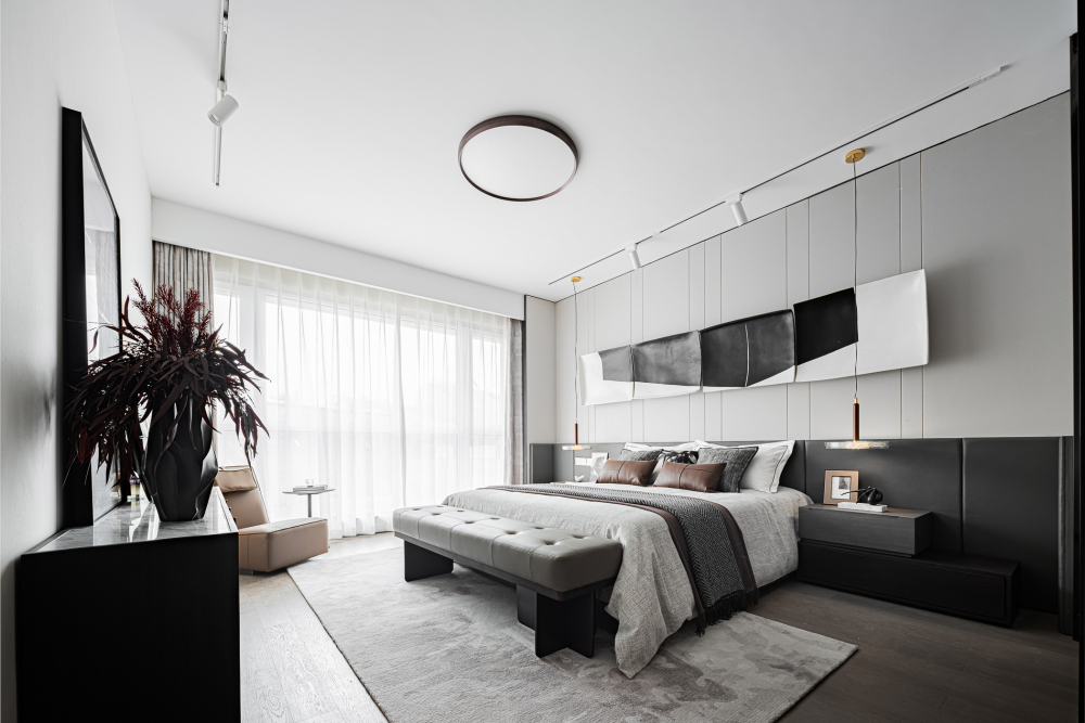 現(xiàn)代簡約風格室內家裝案例效果圖-主臥 現(xiàn)代簡約風格室內家裝案例效果圖-主臥