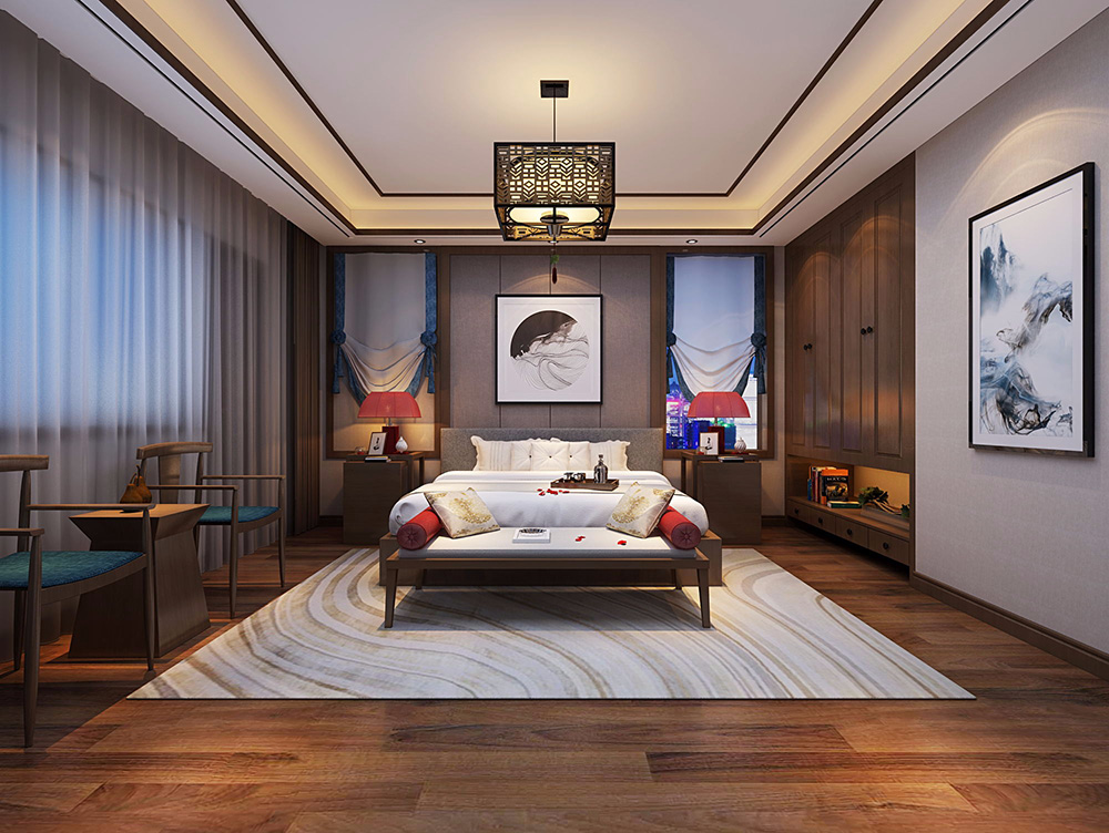 新中式風(fēng)格別墅裝修設(shè)計(jì)效果圖-東逸灣水漾林岸別墅410平米-別墅裝修設(shè)計(jì)臥室 新中式風(fēng)格別墅裝修設(shè)計(jì)效果圖-東逸灣水漾林岸別墅410平米-別墅裝修設(shè)計(jì)臥室