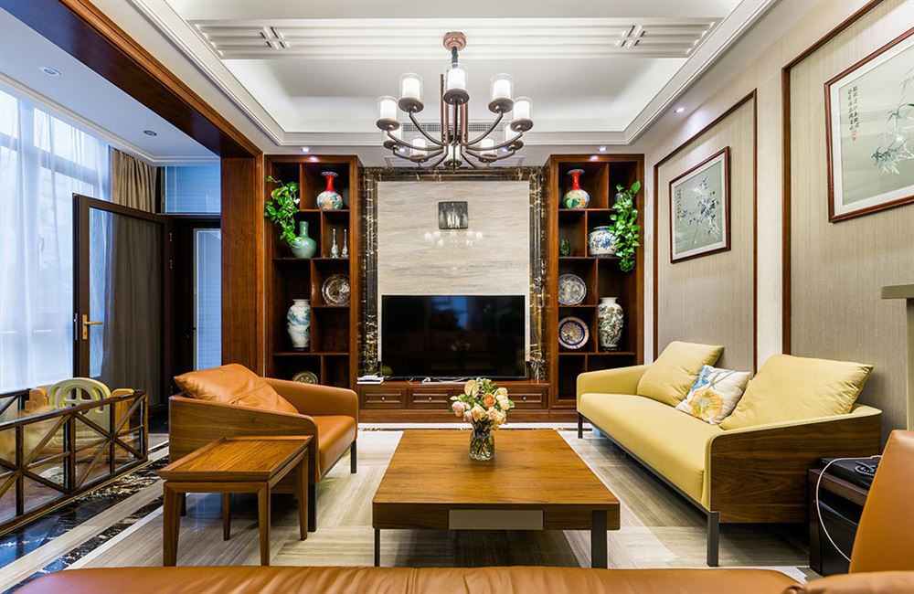 自貢市綠地新里城新中式風格別墅裝修案例