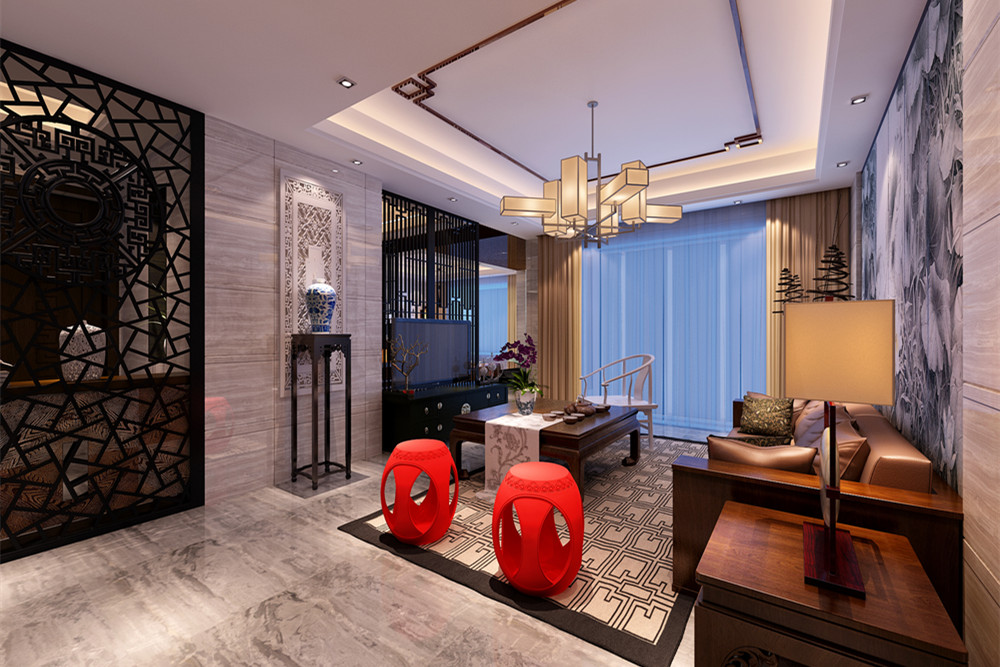江門市錦繡香江新中式風格復式裝修案例