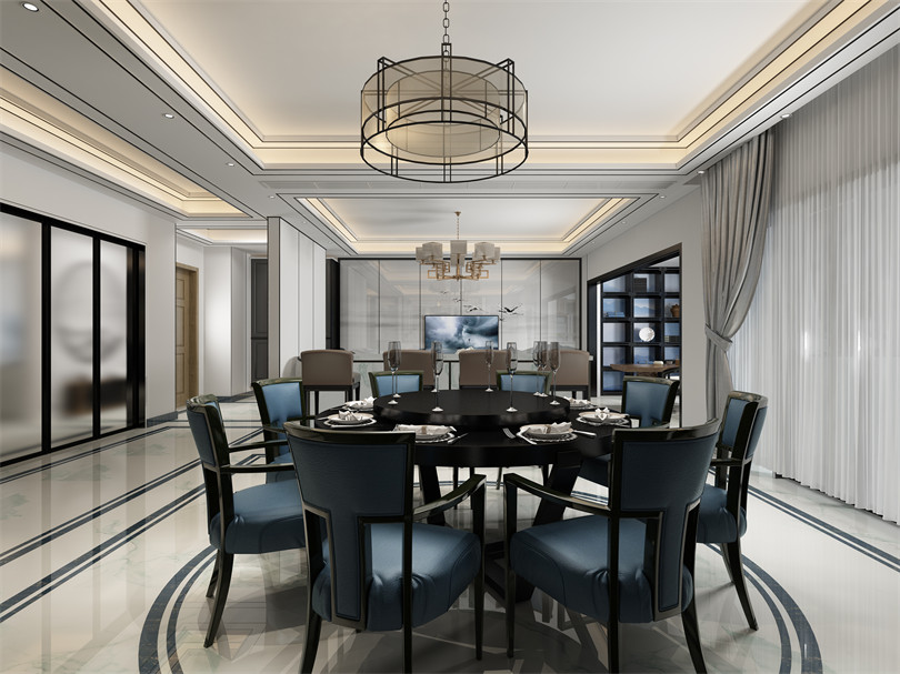 廣州市南航碧花園別墅新中式風(fēng)格四居室裝修案例