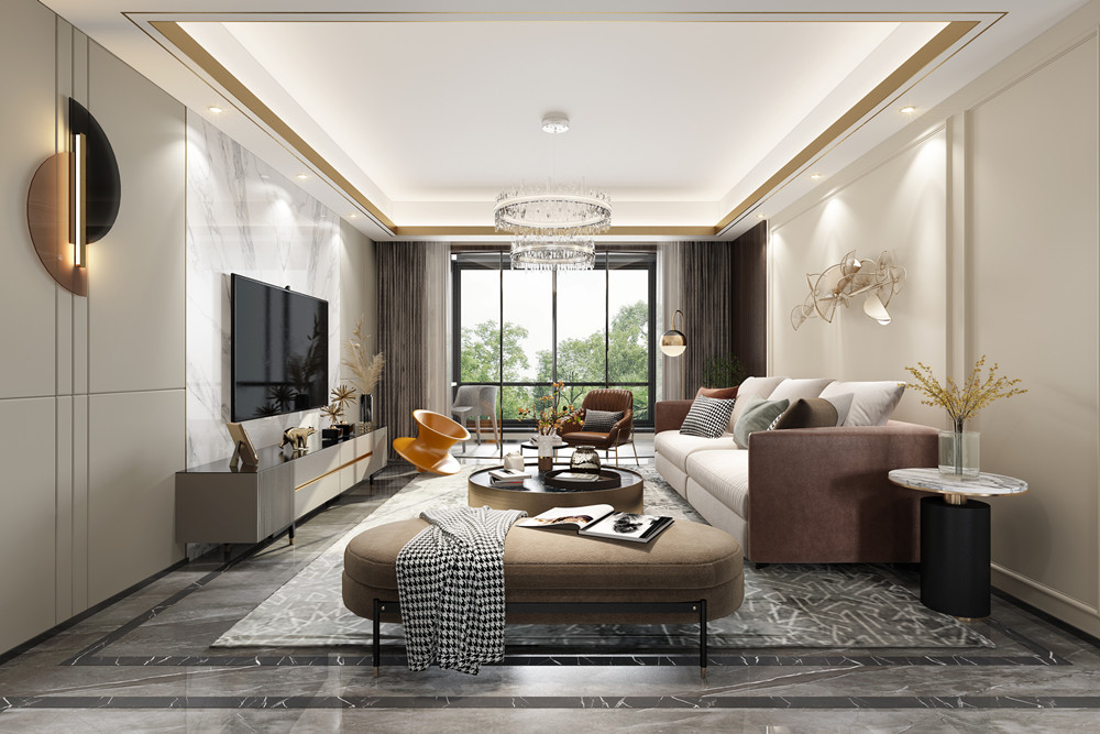 嘉興市翡翠公館輕奢風(fēng)格三居室裝修案例