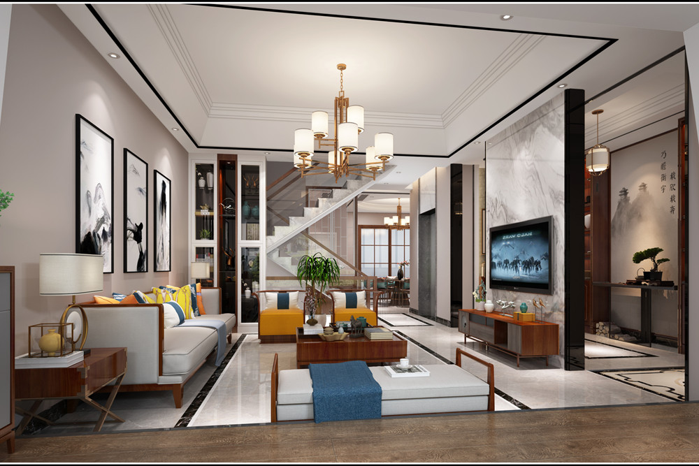 中山市方直彩虹公館別墅新中式風(fēng)格別墅裝修案例
