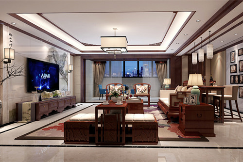 玉林市御景花園新中式風格四居室裝修案例