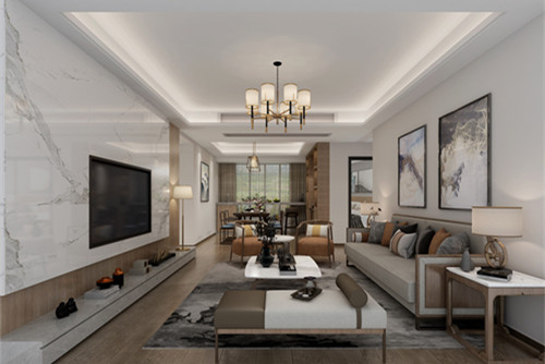 惠州市佳兆業(yè)東江新城別墅新中式風格四居室裝修案例