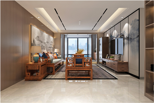 百色市湘泉巷4號(hào)住宅樓新中式風(fēng)格三居室裝修案例