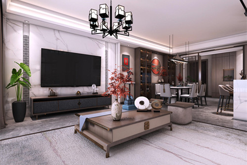 中山市敏捷紫嶺國際新中式風格三居室裝修案例